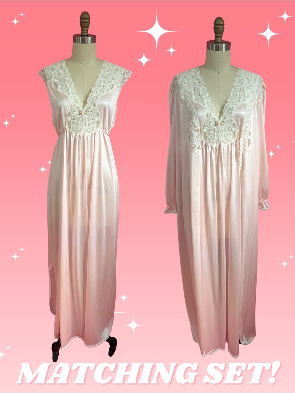 Vintage 70s/80s Coquette Vanity Fair Romantic Lace Adorned Rosette MATCHING SET